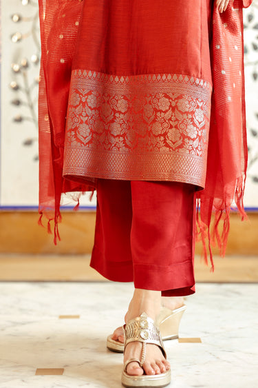 Rust Hand Dyed Cotton Satin Women Flared Pant WFLPT252C85