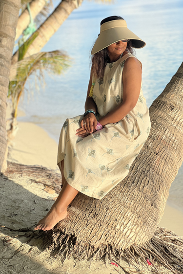 Ray of Hope Teal Green Sanganeri Natural Cotton Linen Women Midi Dress