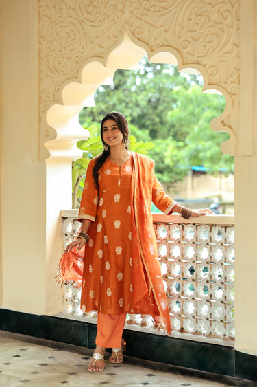 Burnt Orange Hand Dyed Cotton Satin Women Flared Pant WFLPT252C63