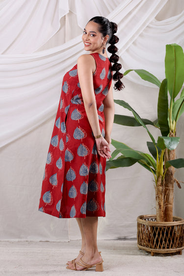 Rust Ajrakh Cotton Women Midi Dress