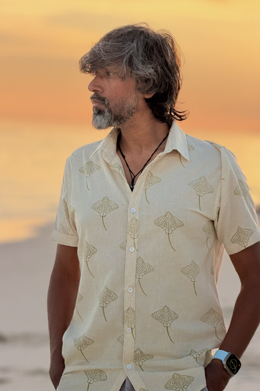 Ray of Hope Army Green Sanganeri Natural Cotton Linen Men Shirt