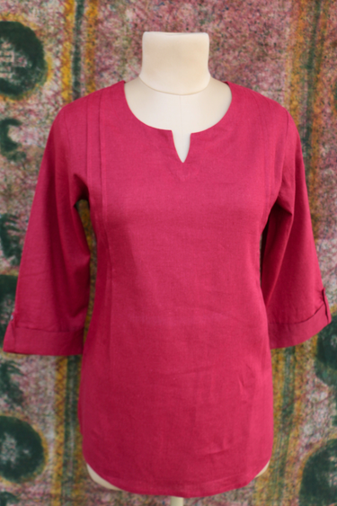 Berry Red Dyed Classic Cotton Linen Women Kurti