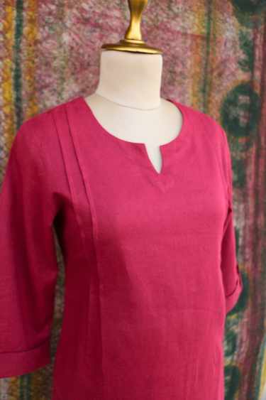 Berry Red Dyed Classic Cotton Linen Women Kurti