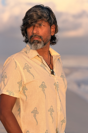 The Wayfinder Teal Blue Sanganeri Natural Cotton Linen Men Shirt