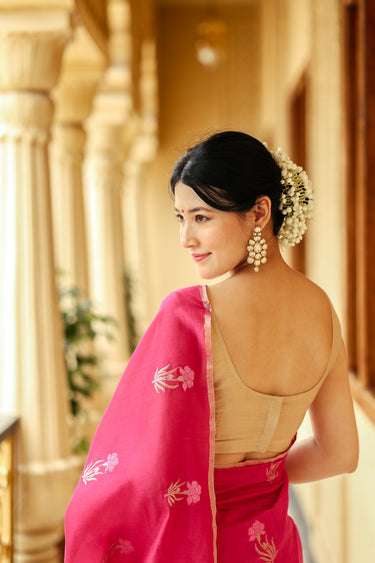 Rani Pink Mina Buta Banarasi Silk Saree SAREE252C3