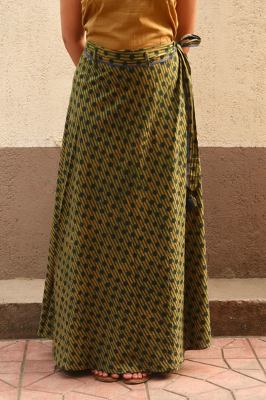 Olive Green Ajrakh Cotton Wraparound WRPND252C3