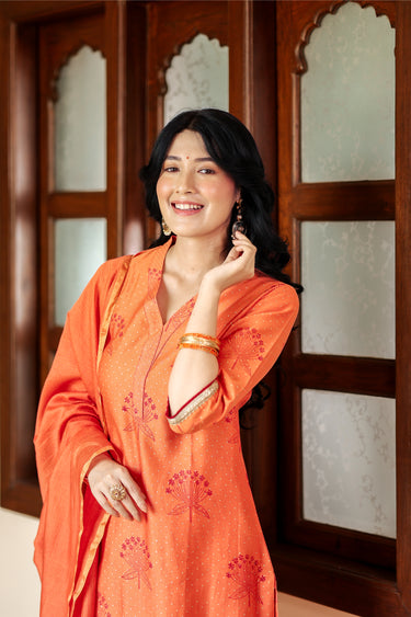 Dark Coral Rib Zari Stripes Chanderi Silk Dupatta DUPAT252C17