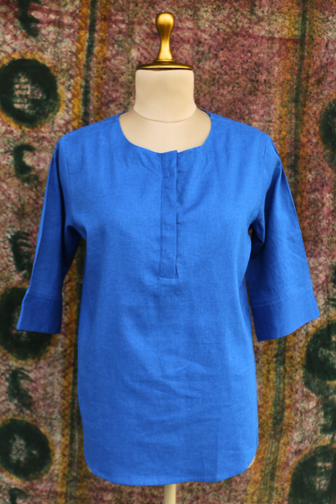 Royal Blue Dyed Classic Cotton Linen Women Kurti