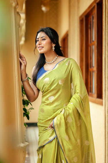 Olive Green Jaquard Banarasi Silk Saree SAREE252C10