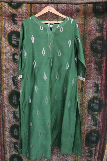 Forest Green Mina Buta Banarasi Silk Women Long Kurta