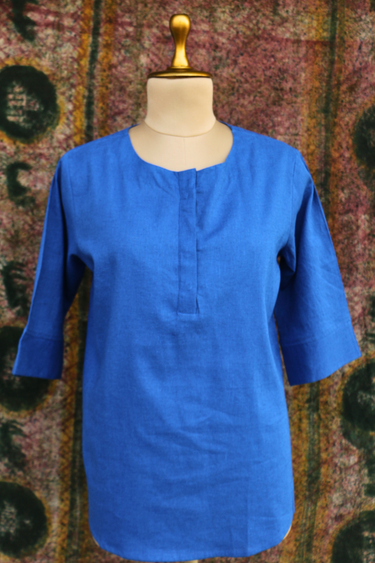 Royal Blue Dyed Classic Cotton Linen Women Kurti