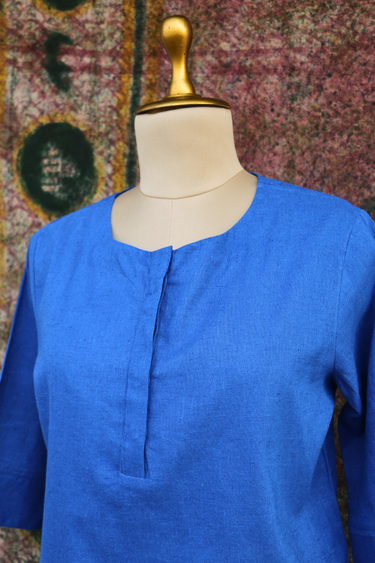 Royal Blue Dyed Classic Cotton Linen Women Kurti