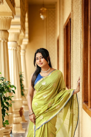Olive Green Jaquard Banarasi Silk Saree SAREE252C10