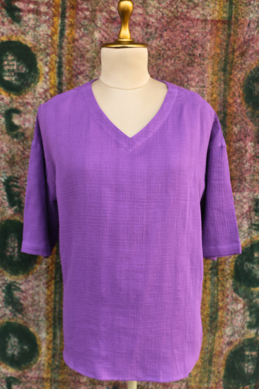 Dark Purple Dyed Cotton Double Cloth Women Kurti