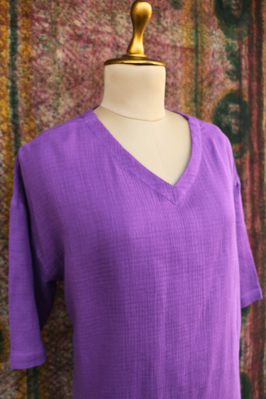 Dark Purple Dyed Cotton Double Cloth Women Kurti