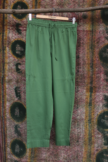 Forest Green Dyed Cotton Satin Women Flared Pant