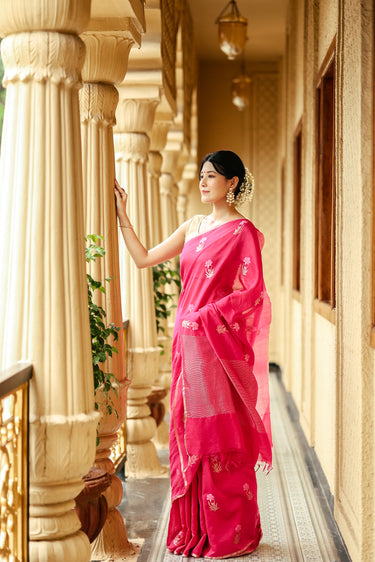 Rani Pink Mina Buta Banarasi Silk Saree SAREE252C3