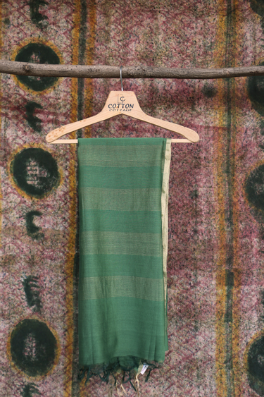 Forest Green Zari Stripes Chanderi Silk Dupatta