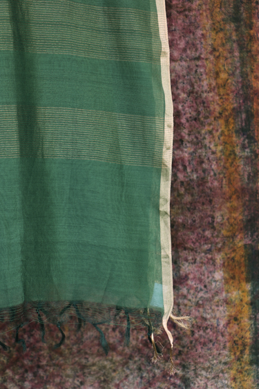 Forest Green Zari Stripes Chanderi Silk Dupatta