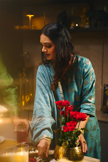 Topaz Blue Zari Stripes Chanderi Silk Dupatta