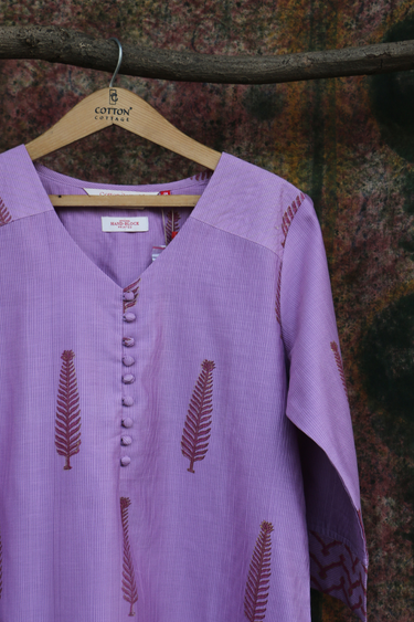 Mauve Sanganeri Chanderi Silk Women Long Kurta