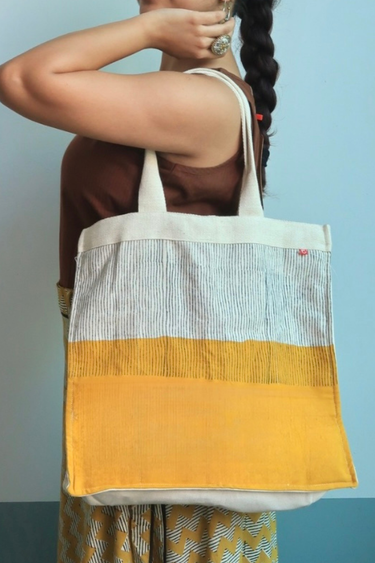 Ivory Hand Block Print Duck Cotton Tote Bag TOTBG252C11