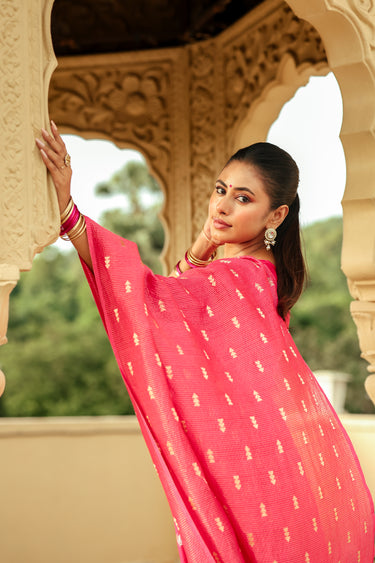 Fuchsia Pink Jaquard Stripes Banarasi Silk Dupatta DUPAT252C26