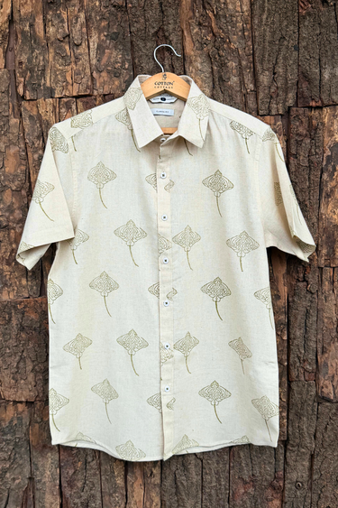 Ray of Hope Army Green Sanganeri Natural Cotton Linen Men Shirt