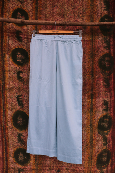 Light Blue Dyed Cotton Satin Women Flared Pant