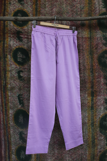 Lavender Dyed Cotton Satin Women Ankle Pant