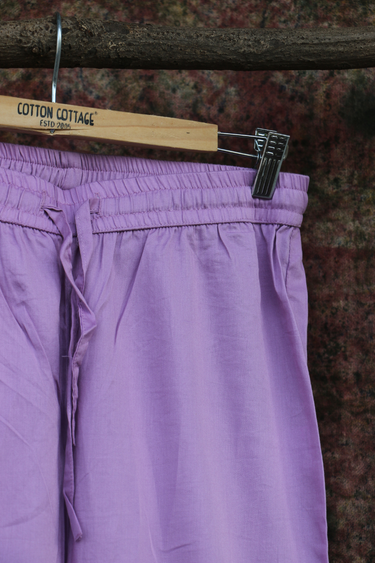 Lavender Dyed Cotton Satin Women Ankle Pant