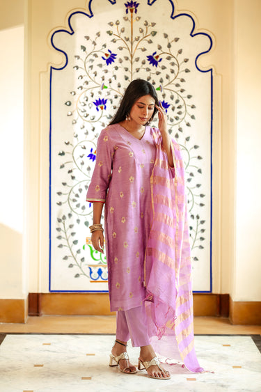 Lavender Hand Dyed Cotton Satin Women Ankle Pant WAKPT252C50