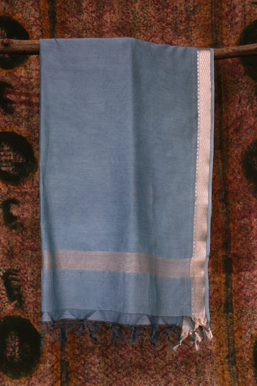 Light Blue Dyed Chanderi Silk Dupatta