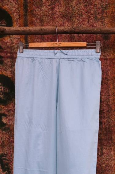 Light Blue Dyed Cotton Satin Women Flared Pant