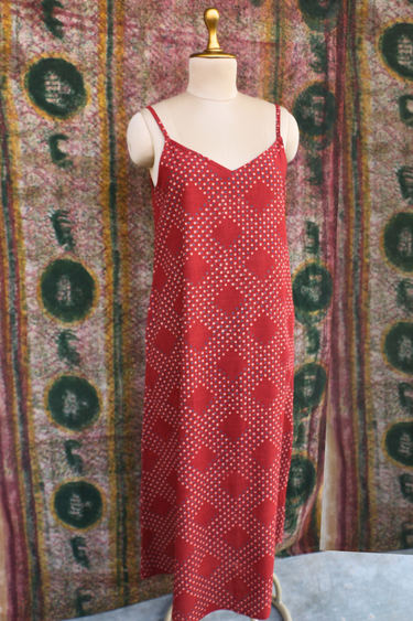 Rust Ajrakh Cotton Slub Women Maxi Dress