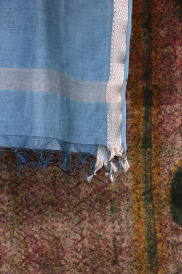 Light Blue Dyed Chanderi Silk Dupatta