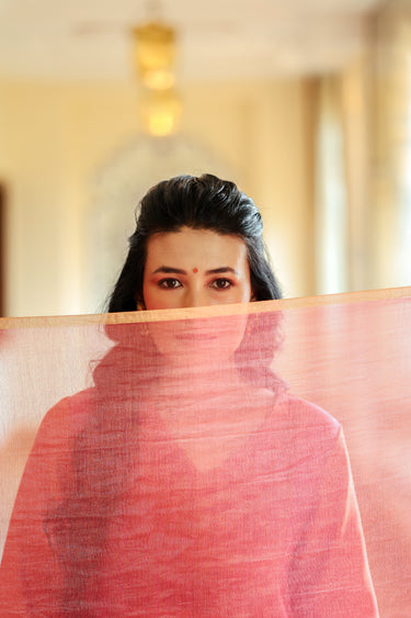 Rose Pink Zari Stripes Chanderi Silk Dupatta DUPAT252C30