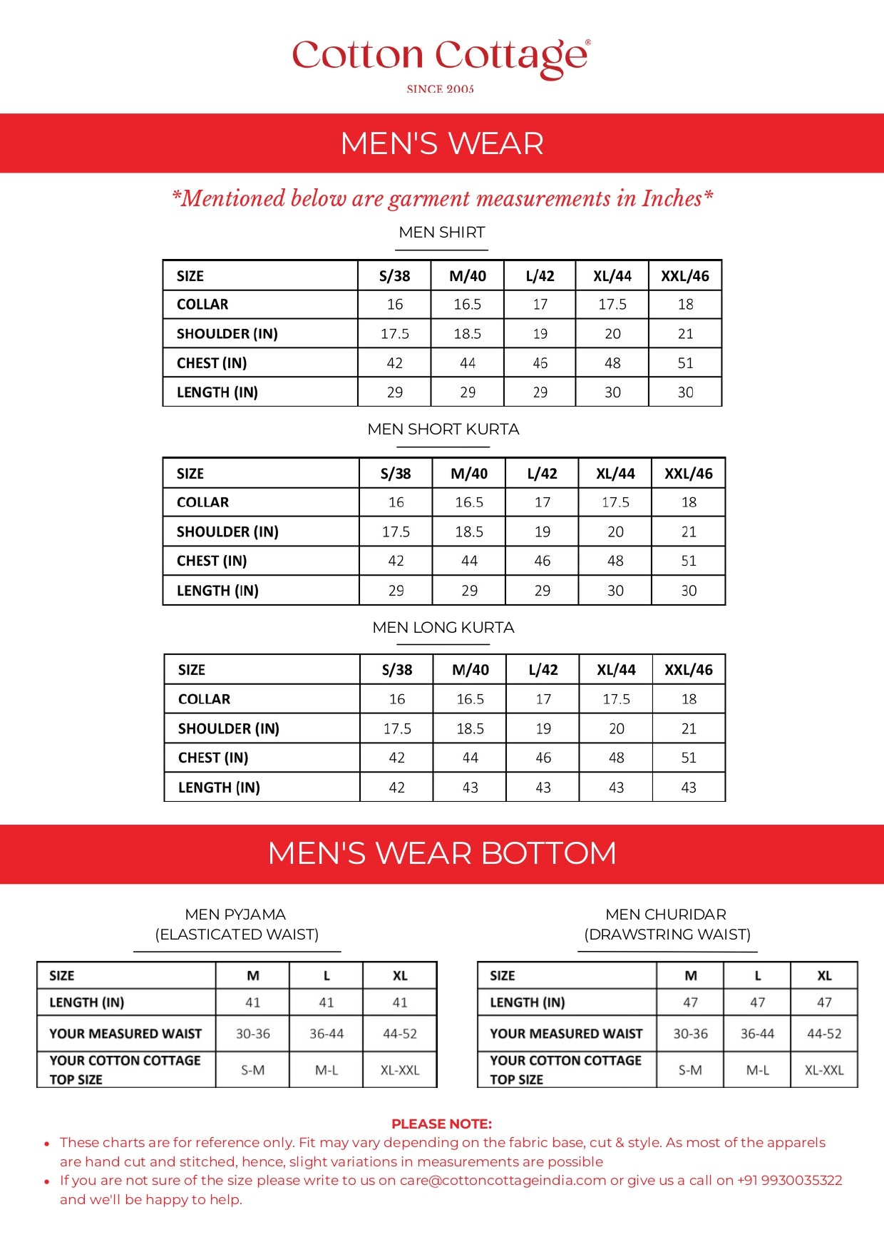 Size Chart – Cotton Cottage