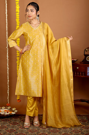 Antique Mustard Dyed Chanderi Silk Dupatta