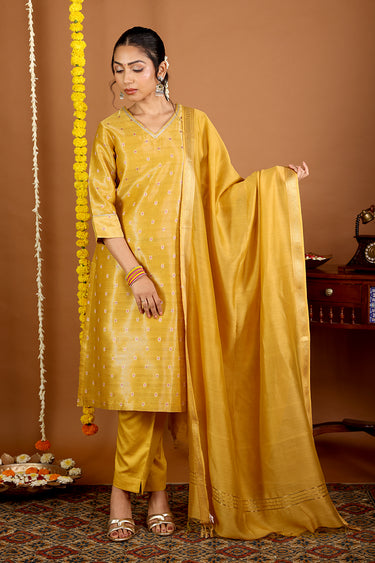 Antique Mustard Dyed Chanderi Silk Dupatta