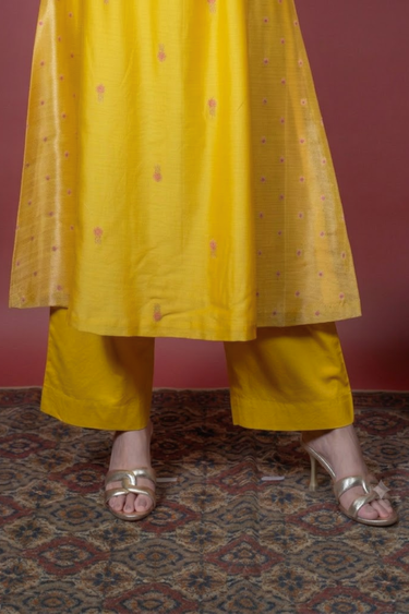 Antique Mustard Dyed Cotton Satin Women Flared Pant
