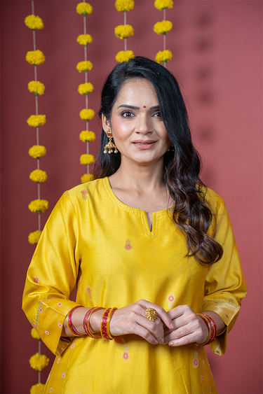Antique Mustard Jaquard Banarasi Silk Women Long Kurta