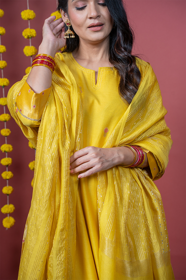 Antique Mustard Jaquard Chanderi Silk Dupatta