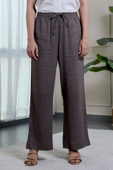 Ash Brown Dyed Rayon Flax Women Wide Leg Pant