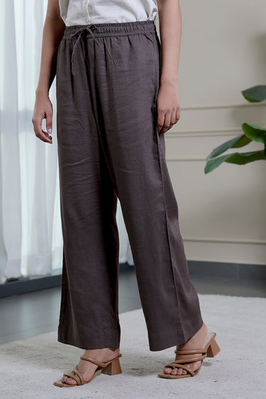 Ash Brown Dyed Rayon Flax Women Wide Leg Pant