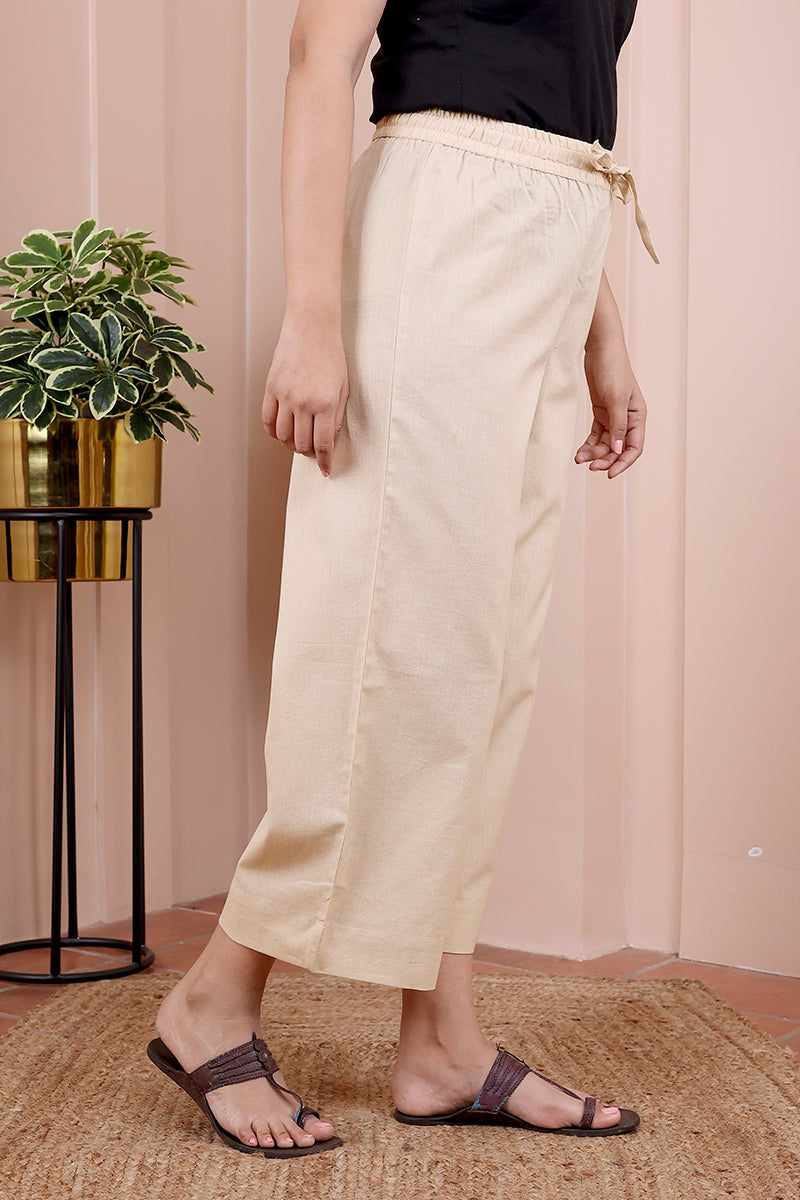 Beige Hand Dyed Cotton Women Flared Pant WFLPT102310