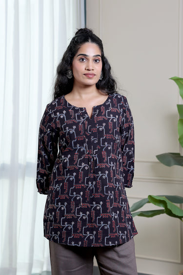 Black Ajrakh Cotton Women Kurti