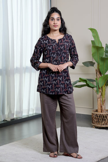 Black Ajrakh Cotton Women Kurti
