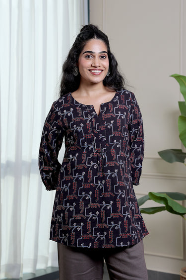 Black Ajrakh Cotton Women Kurti