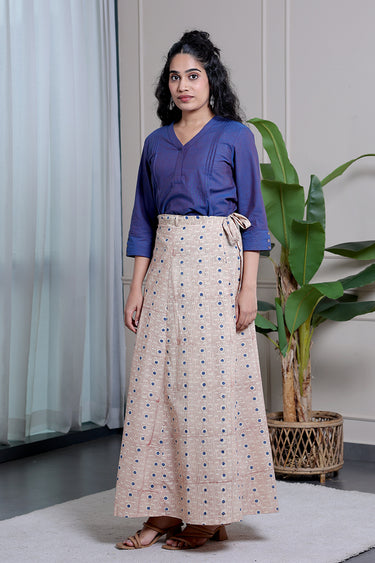 Blue Bagru Cotton Wraparound